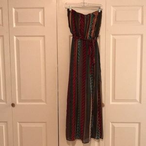 Barr III tribal print sheer maxi dress. Strapless